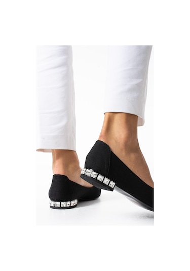 Kadın Siyah Zara Topuk Taş Detaylı Babet Siyah