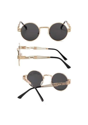 Retro Steampunk Yuvarlak Metal Güneş Gözlüğü Erkekler Ve Kadınlar İçin Bahar Bacak Renkli Gözlük Uv400 N4 Altın Gri