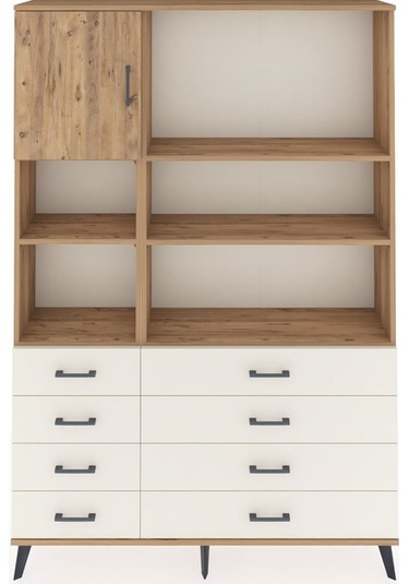 Arges Dolap 7 Raflı 8 Çekmeceli Tek Kapaklı 132x30x195 Çam-ç... Çam