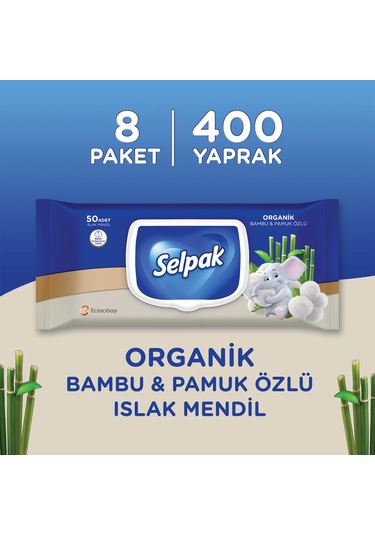 Selpak Organik Bambu Ve Organik Pamuk Özlü Islak Mendil 8'li
