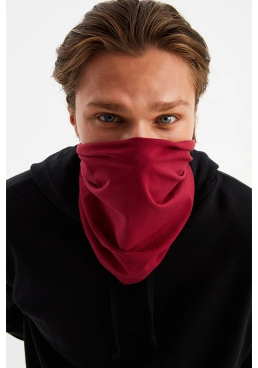 Erkek 4 Fonksiyonlu Koruyucu Pamuklu, Esnek, Terletmez, Bandana, Boyunluk, Maske - Tek Ebat / Bordo Bordo