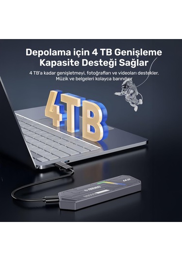 Raxius Dk03 Usb-a/type-c Kablolu Rgb 1tb 22x80 M.2 Nvme Taşınabilir Harici Ssd