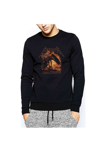 Death Magnetıc Metal Rock Baskılı Siyah Erkek Örme Sweatshirt