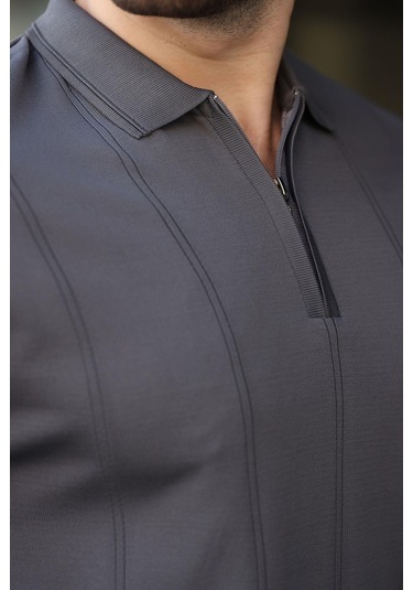 Antrasit Polo Yaka Fermuarlı Erkek Kazak E7427 Antrasit