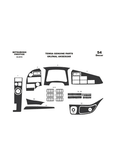 Mitsubishi Temsa Prestige Konsol-torpido Kaplama 2016 54 Parça-karbon Karbon