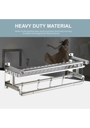 Teltree Paslanmaz Çelik 4 Kancalı Çift Katlı Havlu Askısı - 60cm Delme Aksesuarlı Gümüş