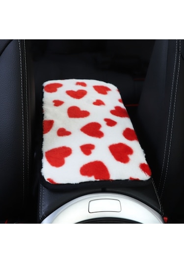 Sones Peluş Kalp Desenli Araç Orta Konsol Kapak Matı 32x19cm Kırmızı