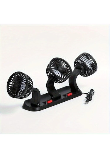 Dashanshop Siyah Güçlü 3 Başlıklı Araba Fanı 360 Dönebilir Usb 15w Çift Hız Ayarlanabilir 5 Büyük Bıçaklı Araba Ve Ev Laptop Aksesuarı