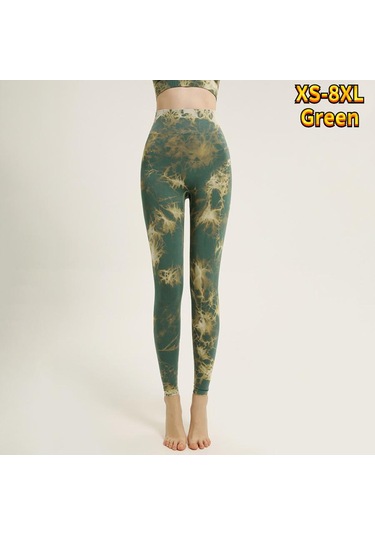 Yeşil Bayan Siyah Tüy Baskılar Streç Yoga Tayt Spor Koşu Spor Salonu Spor Aktif Pantolon Yeşil