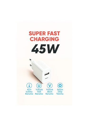Yeni Nesil 45w Ultra Hızlı Çoklu Şarj Adaptörü Samsung Galaxy S23 Uyumlu Qc 3.0 + Pd