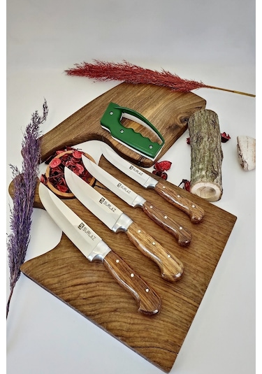 Sürmene 4'lü Mutfak Bıçak Seti Kasap Bıçağı Ahşap