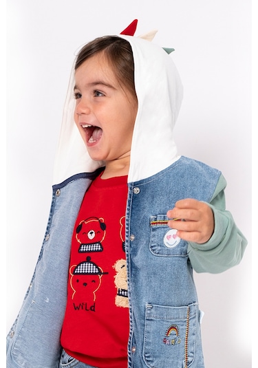Overdo Kids Erkek Çocuk Renkli Kapüşonlu Kot Ceket Mavi