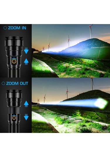 Jeemson P70 Taşınabilir Şarjlı El Feneri - 5000mah Pil, 5 Aydınlatma Modu, Tip-c Şarj, Su Geçirmez Siyah