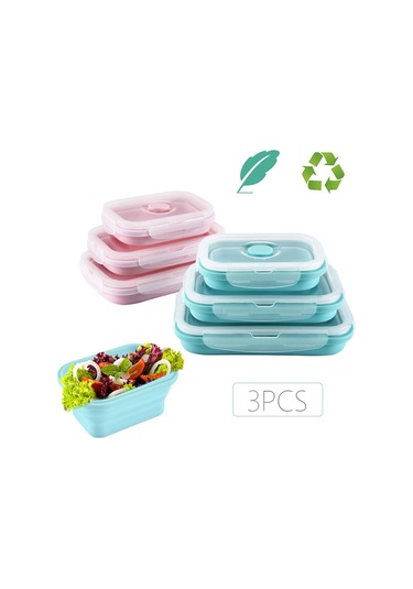Aubyhe 3'lü Silikon Yemek Kutusu Seti - Katlanabilir, Leakproof Kapağı İle Sağlıklı Yemek Taşıma Mavi MAvi