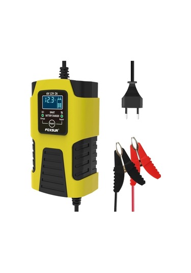 Foxsur 2a / 6v / 12v Araba / Motosiklet 3 Kademeli Tam Akıllı Akü Şarj Cihazı Sarı