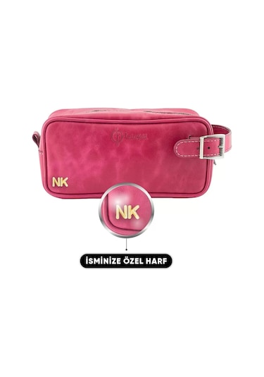 Twingold İsme Özel Dopp Kit Kişisel Bakım Ve Seyahat Çantası - %100 Rainbow Deri - Ac14004 - Fuşya Fuşya