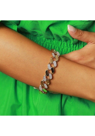 Taşlı İtalyan Bileklik 87195590 Sarı Altın