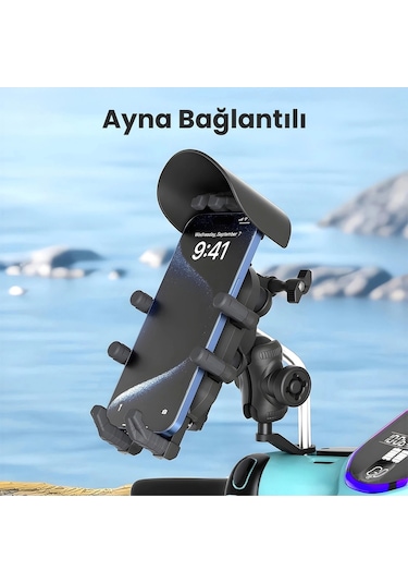 Ayna Bağlantılı Güneş Ve Yağmur Korumalı 360 Derece Ayarlanabilir Motosiklet Telefon Tutucu