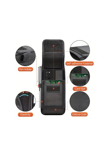 Fochsia İphone 15 İçin Siyah Evrensel Dikey Telefon Bel Klipsi Kılıfı Kart Yuvası 5.5-6.9 İnç