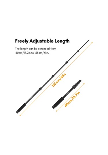 Lemestar Alüminyum Mikrofon Çubuğu 5 Bölümlü 40-155cm Uzatılabilir 1/4" Vida Kayışlı El Tutan