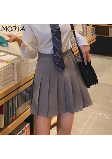 Gri Yaz Kadın Pileli Etekler Bayan Mini Etekler Yüksek Bel Beyaz Siyah Etekler Tatlı Kız Etekler Gri