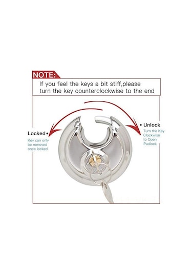 Vkemall Stainless Steel Disk Kilit, Bakır Silindir, Sert Çelik Kanca, 70x20mm, İç/önarıç Kullanım: Depo, Garaj, Kapı, Araç - 4 Adet + 8 Anahtar