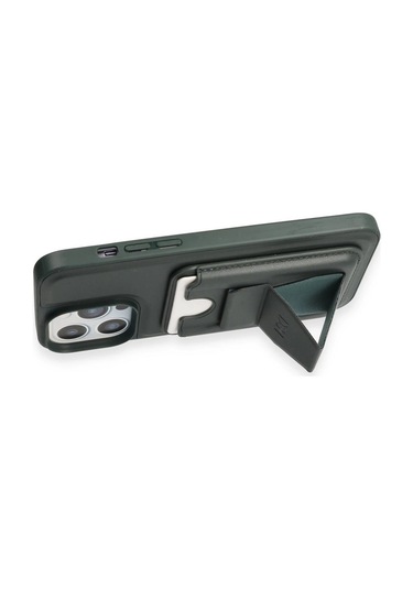 İphone 14 Pro Kılıf Hd Deri Luxury Magnet Kartvizitli Kapak - Koyu Yeşil