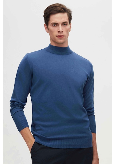 Ds Damat Regular Fit Mavi Pamuk Karışımlı Yarım Balıkçı Triko Kazak 5hf06ort16275 Mavi