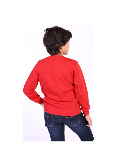 Toontoy Erkek Çocuk Cep Detaylı Baskılı Sweatshirt Kırmızı