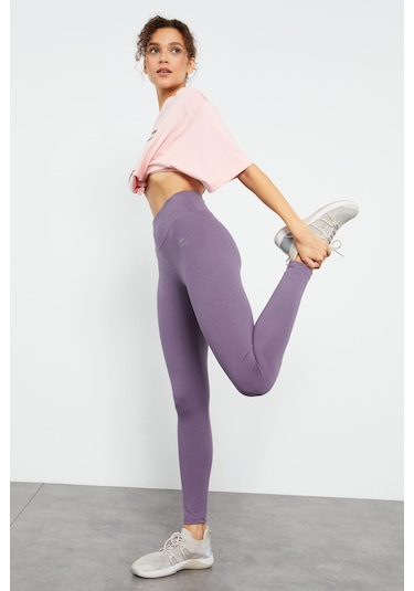 Tommy Life Eflatun Yüksek Bel Toparlayıcı Slim Fit Dar Paça Kadın Tayt - 94011 Eflatun