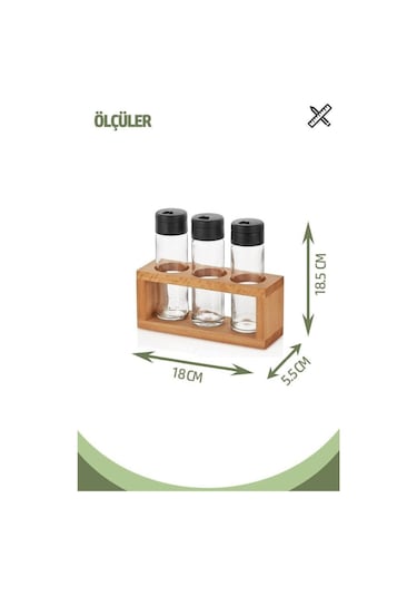 Kenpool Lima 3Lü Baharat Takımı Ahşap Stantlı Baharatlık Siyah Kapak