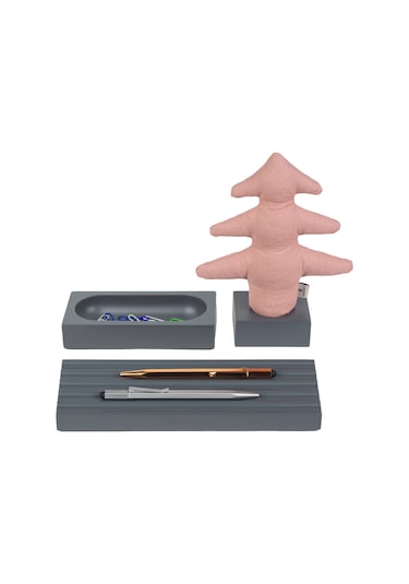 Kayigo  Woody  Gri Üçlü Ofis  Seti - Pembe Çam