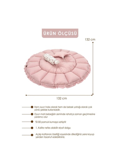 Mordesign Bebek Yatağı Ve Oyun Halısı, Babynest, Yenidoğan Oyun Halısı, Açılır/kapanır Yatak, Bloom Serisi 135 X 135 Pudra