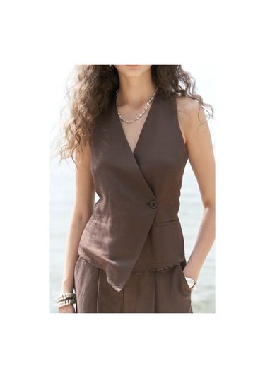 Nagmetah Sırt Pencereli Yelek Pantolon Takım - Kahve Kahve