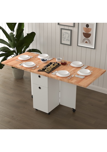 Masif Ahşap Tablalı Katlanır Masa Çalışma Yemek Mutfak Masası Kayın