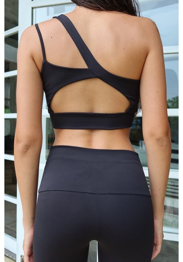 Asana Omuz Detay Spor Siyah Crop Siyah