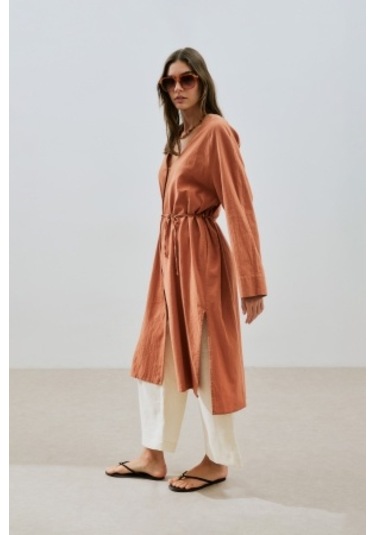 Dokulu Düğmeli Uzun Tunik Tarçın Tarçın