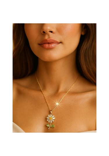 Altın Renk Papatya Sf Zincir Çelik Kolye Altın