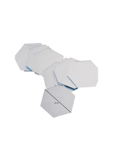 Dekoratif Pleksi Ayna Altıgen 10 Adet Yapışkanlı 20X20 Cm Gümüş