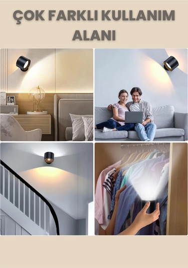 Mıknatıslı Uzaktan Kumandalı Çift Taraflı Duvar Aplik Led Aydınlatma 3 Renk Usb Şarjlı Çok Renkli