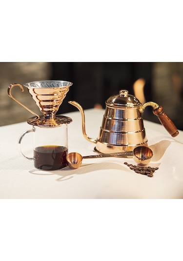 Bakır Filtre Kahve Seti V60 Parlak Bakır Renk