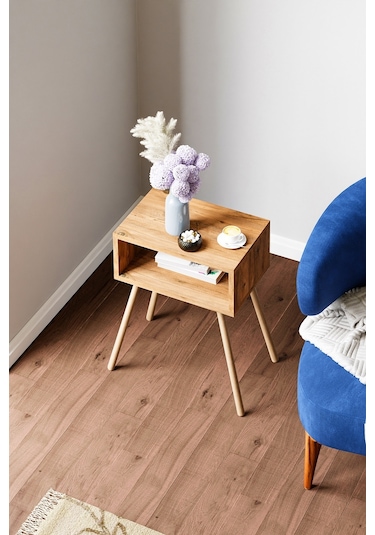 İntergo Ahşap Ayaklı Raflı Komodin Atlantik Çam