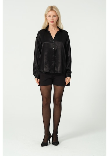 S'amore Clothing Basic Saten Gömlek Siyah