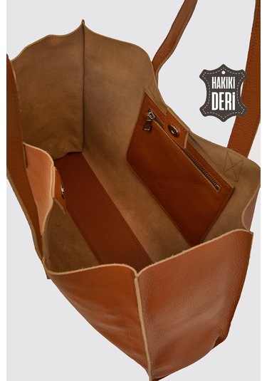 City Tote Hakiki Deri Omuz Çantası Taba Smr9182 Taba