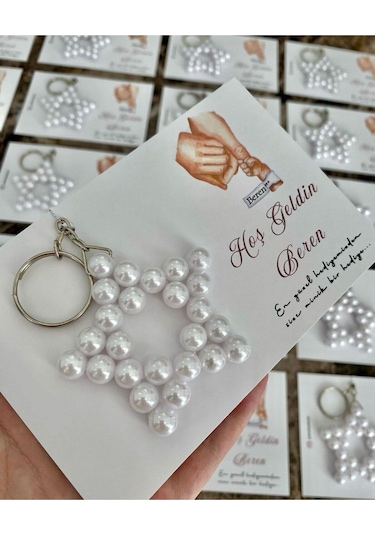 İnci Yıldız Anahtarlık Kişiye Özel - Kına Hediyesi - Söz Hediyesi - Bebek Hediyelik 25 Adet