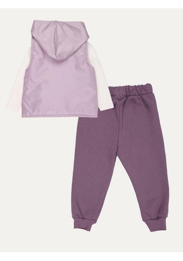 Kız Çocuk Şişme Yelekli 3 Lü Eşofman Takım-15061 Mor
