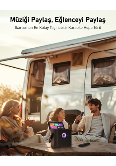Ikarao Partybox Shell S3 80w Karaoke Bluetooth Hoparlör Seti, 7.1" Dahili Tablet, 2 Kablosuz Mikrofo