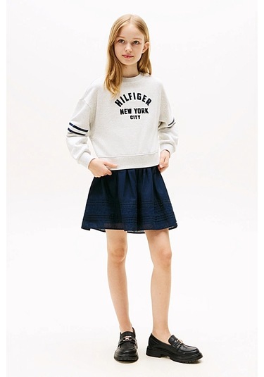 Kız Çocuk Yarasa Kollu Baskılı Sweatshirt - Gri Melanj Grey Heather