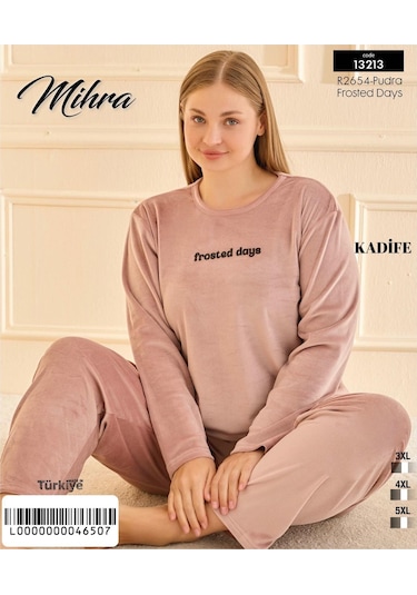Mihra Kadın Kışlık Bisiklet Yaka Kadife Battal Pijama Takımı 132213p - 1 Adet Pudra Mihra Kadın Kışlık Bisiklet Yaka Kadife Battal Pijama Takımı 132213p - 1 Adet Pudra