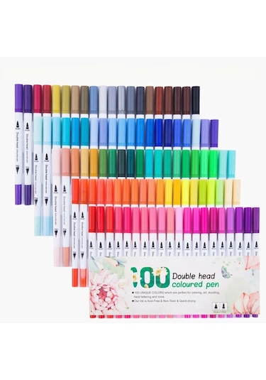 Fırça Uçlu Brush Çift Uçlu Keçeli Kalem 100lü Set